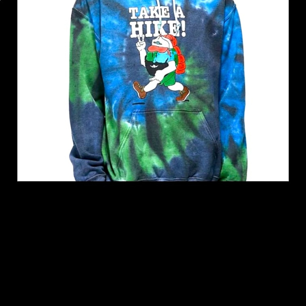 Teenage “Take a hike” hoodie tie dye BLk/BL/GRN sm